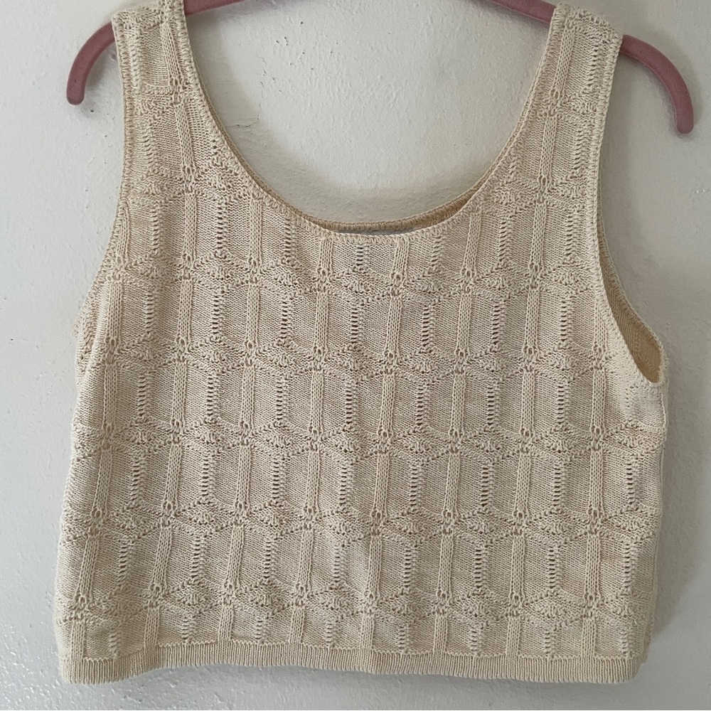 Vintage G.A.S. West USA Cotton Knit Sweater Tank Cream Cropped M - Picture 11 of 11